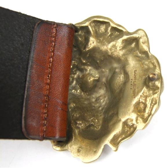 NWT SAINT LAURENT Lion Buckle Brown Leather and Chain Link Belt, Vintage Style! - Picture 6 of 8